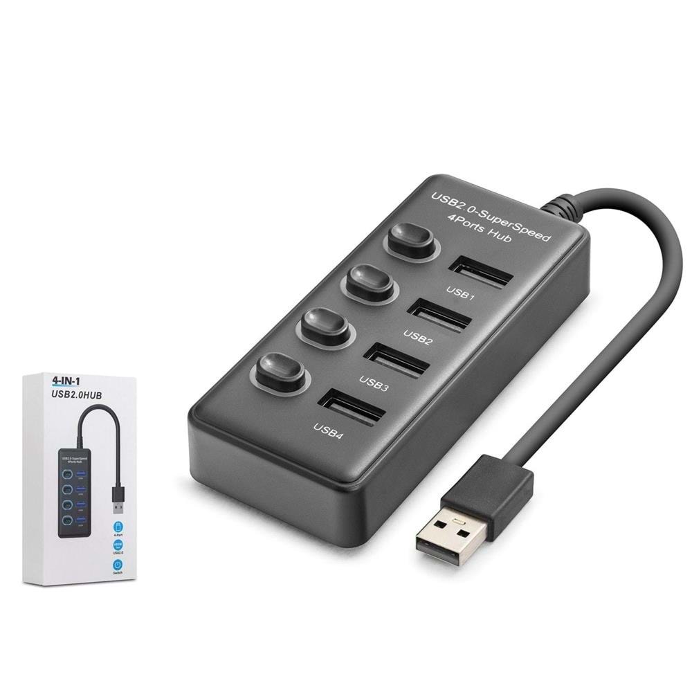 Hadron HDX7048 USB Hub 2.0 480Mbps 4x USB-A 4 Port Switch’li Çoklayıcı Siyah
