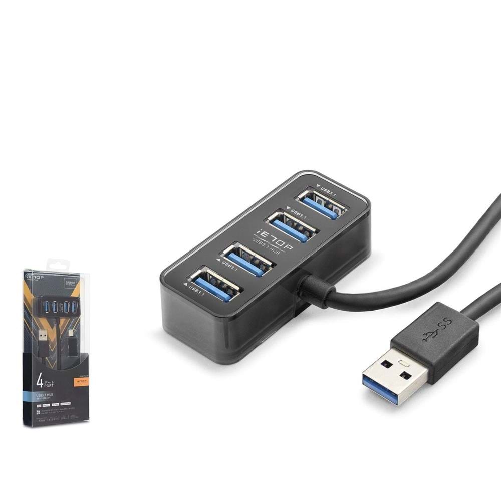 Hadron HDX7055 İetop Usb Hub 5Gbps 4x Usb-A 3.1 2in1 Usb-A-Type-C Girişli 4 Port Çoklayıcı Siyah