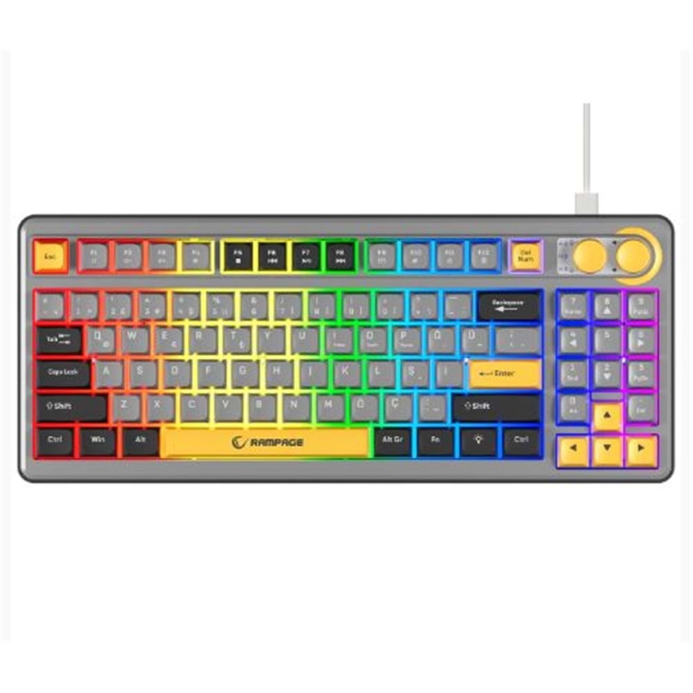 Rampage CYCLONE Gri-Siyah-Sarı USB RGB Aydınlatmalı Q Compact Membrane Gaming Oyuncu Klavye