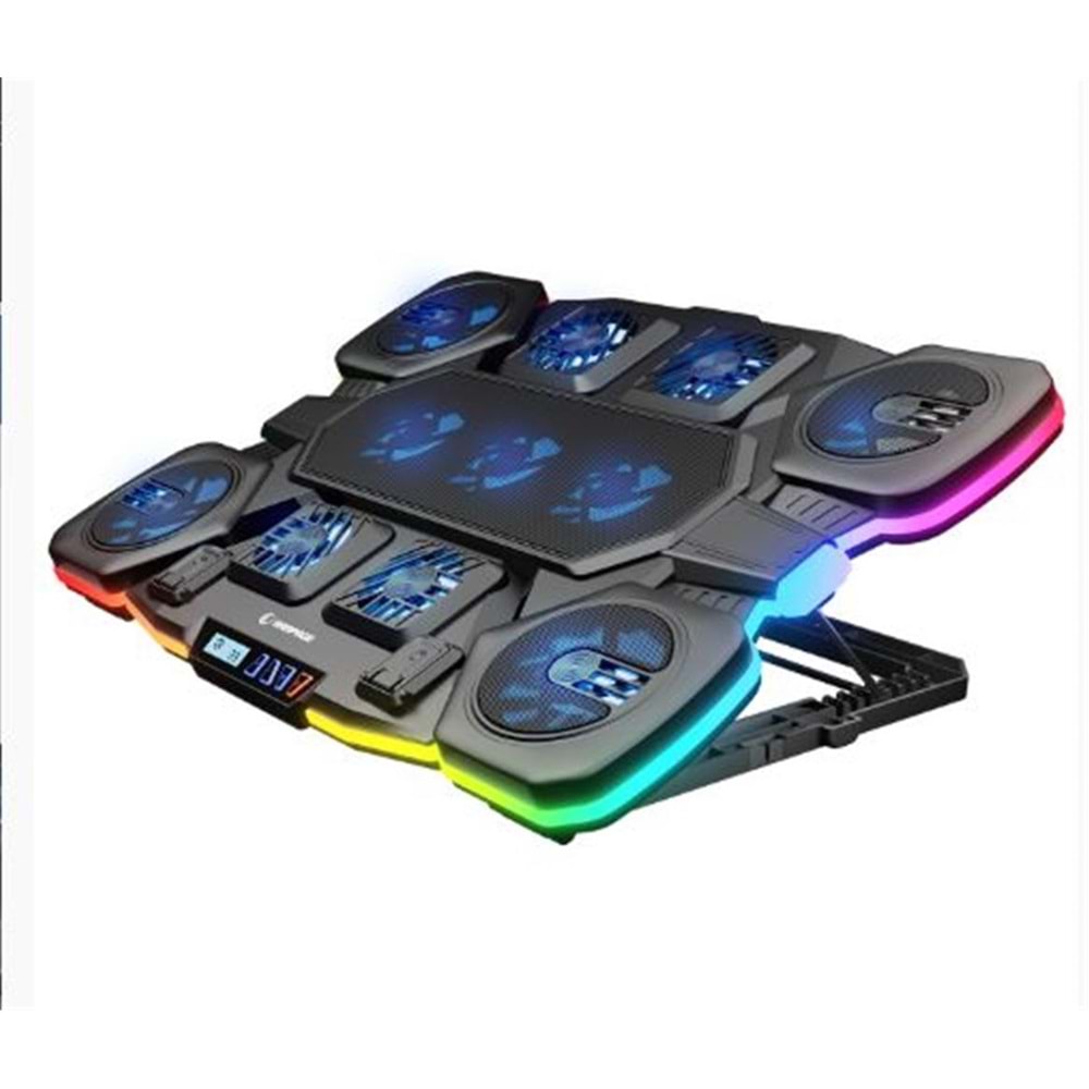 Rampage S50 RGB Işıklı 11 Fanlı LCD Göstergeli 1 Type C 1 Usb Girişli Notebook Soğutucu