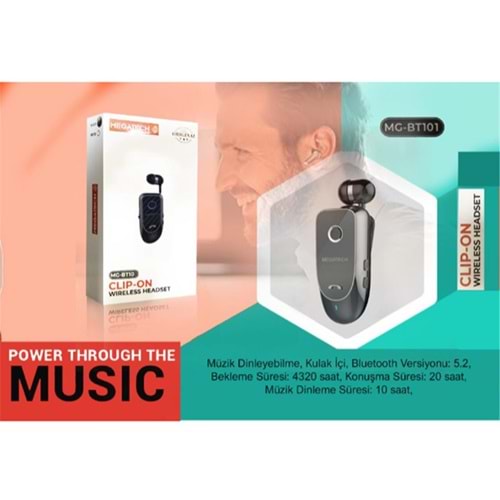 Megatech Mg-Bt103 Clıp-On Makaralı Bluetooth Kablosuz Kulaklık 