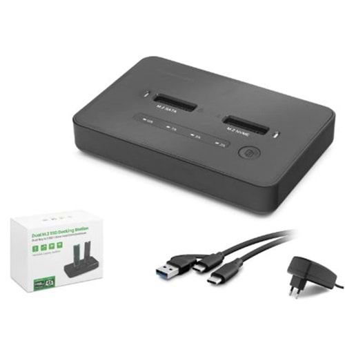 HADRON HDX1796 Dual M.2 SSD Disk Docking Station NVMe-SATA Çapraz Klonlama Destekli - Siyah