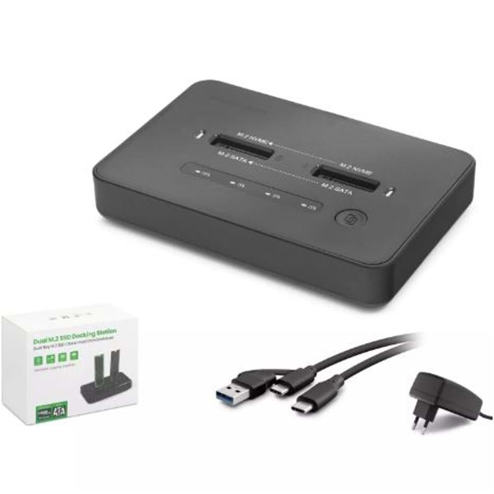 HADRON HDX1797 Dual M.2 SSD Disk Docking Station NVMe-NVMe SATA-SATA Klonlama Destekli - Siyah