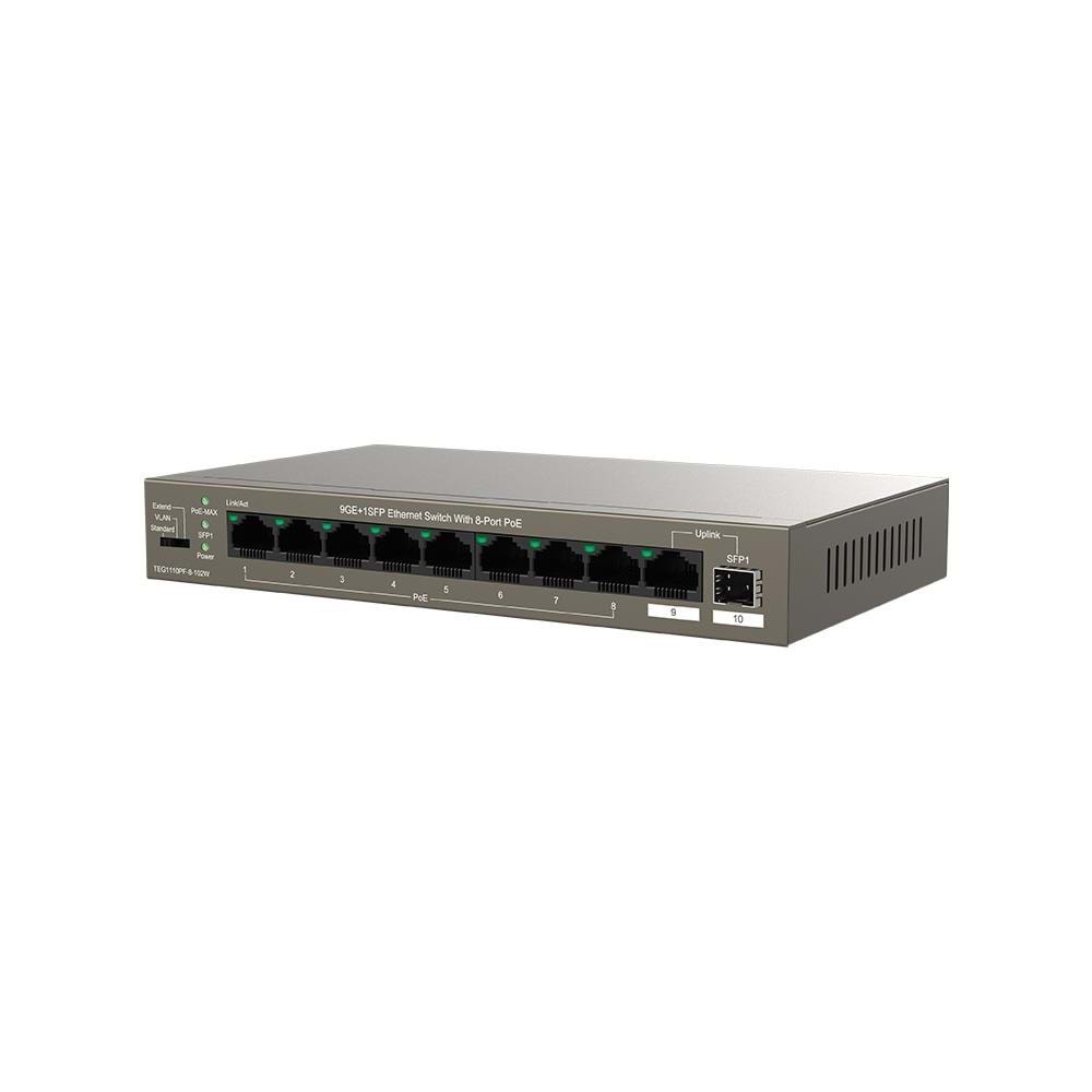 Tenda TEG1110PF-8-120W 9 Port 8 Port Poe+ 10-100-1000 Switch + 1 Port Uplink + 1 Port SFP