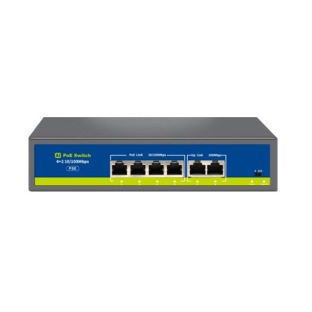 Nova NVC-HIF0420FBL-C 4 Port Poe+ 10-100 Mbps 2 Port 10-100 Mbps Uplink Switch 65W