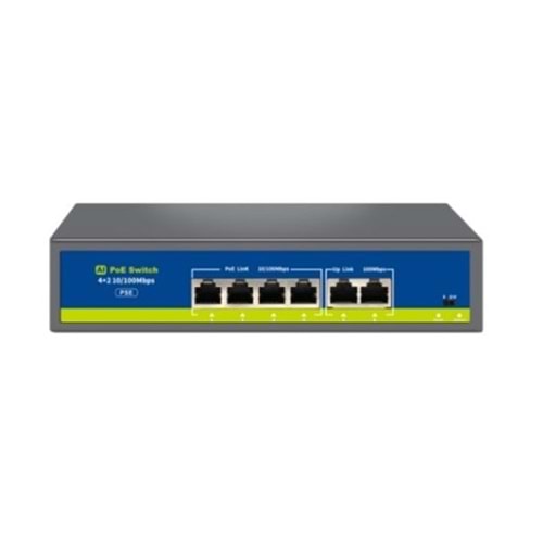 Nova NVC-HIF0420FBL-C 4 Port Poe+ 10-100 Mbps 2 Port 10-100 Mbps Uplink Switch 65W