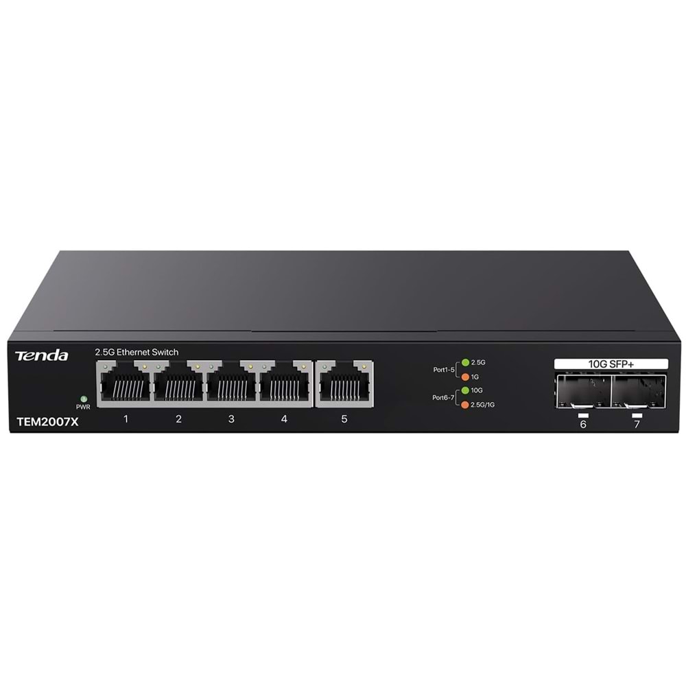 Tenda TEM2007X 2.5Gb Switch 7 Port 5x2.5G Por+2x10Gb SFP+ 50Gbps Yönetilmeyen Nas, Oyun PCsi Switch