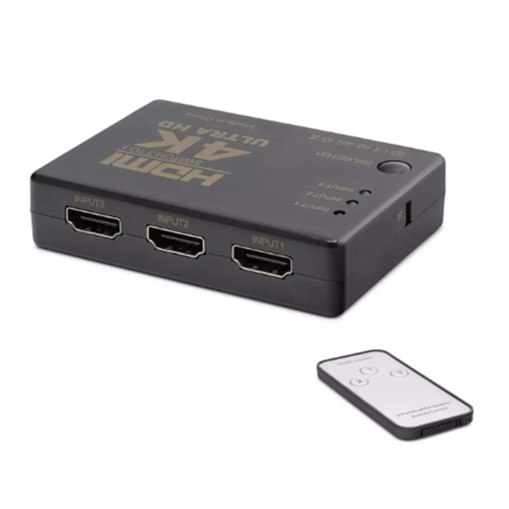 Hadron Hdx1308 3 port Hdmi Switch 3Giriş 1Çıkış 4K Kumandalı 