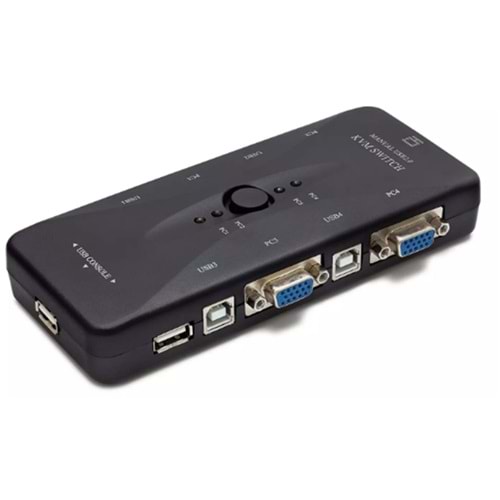 Hadron Hd230 Vga Usb Kvm Switch 4Giriş 1Çıkış Siyah 4 Farkı Bilgisayarı Tek Ekrana Bağlar 