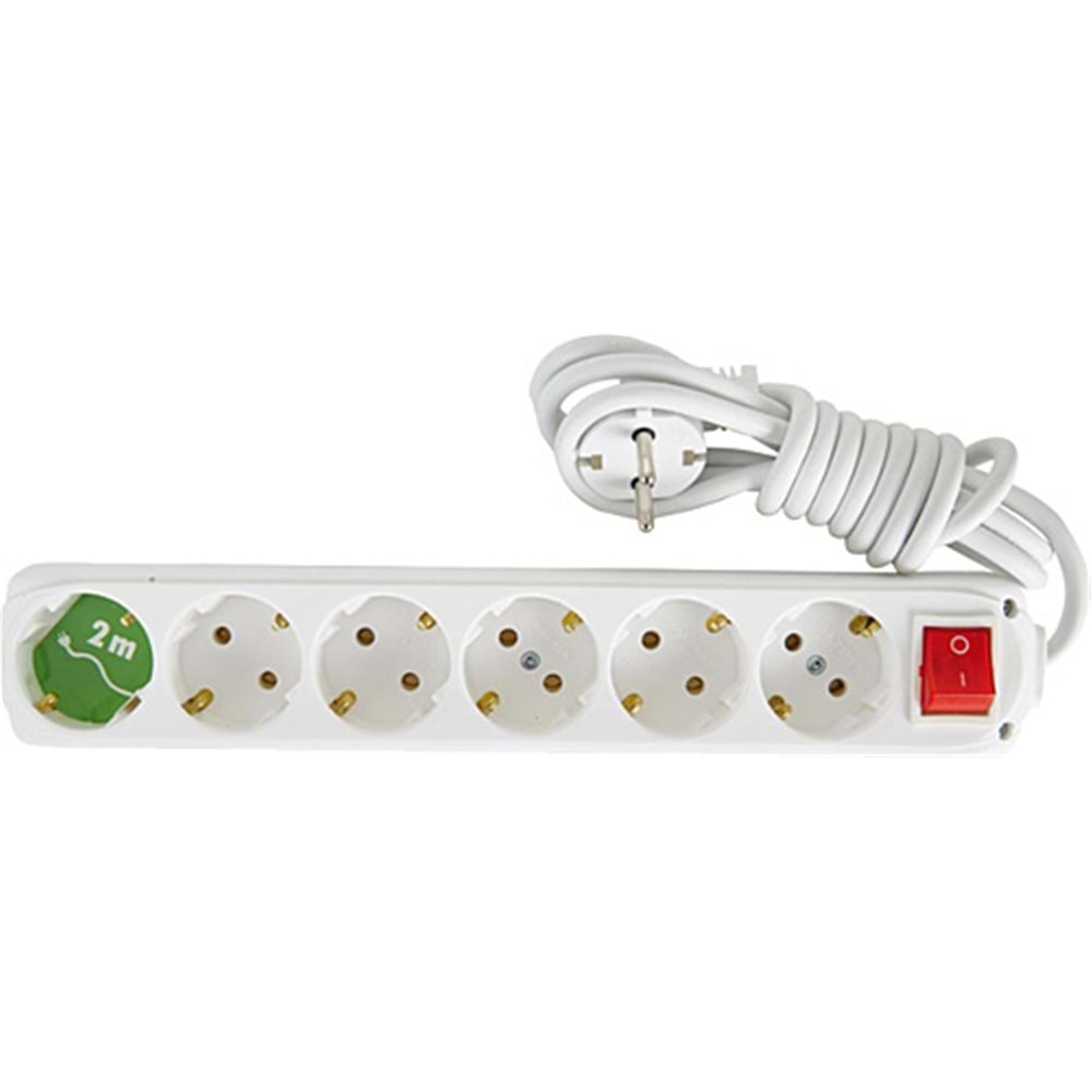 Almera 6lı 2mt Anahtarlı Topraklı Priz (9260202)