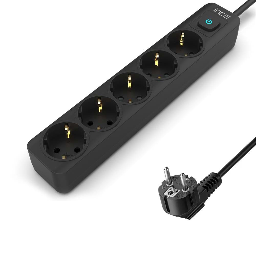 INCA IPW-44SY3 4lü 3mt Siyah Yeşil Akım Korumalı Priz 