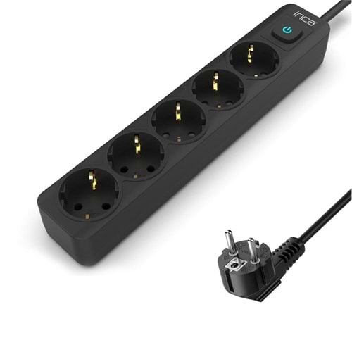 INCA IPW-44SY3 4lü 3mt Siyah Yeşil Akım Korumalı Priz 