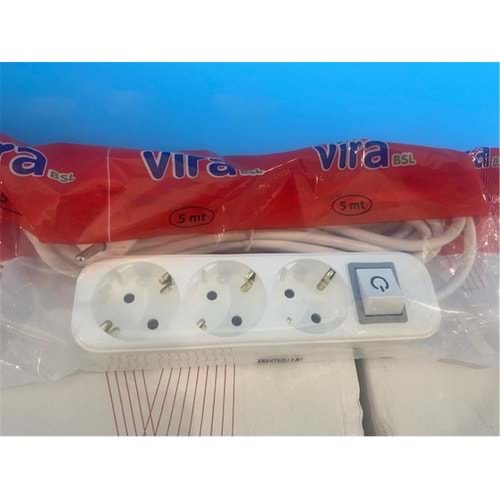 Vira 3lü 5mt Anahtarlı Topraklı Priz 
