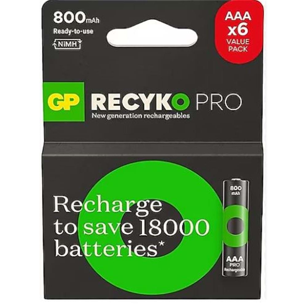 Gp AAA 850 mAh Şarjlı İnce Kalem Pil 4+2'li Paket Recyko GPHCH83BOK