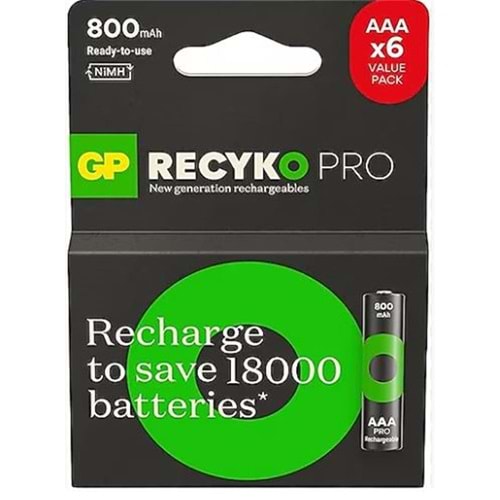 Gp AAA 850 mAh Şarjlı İnce Kalem Pil 4+2'li Paket Recyko GPHCH83BOK
