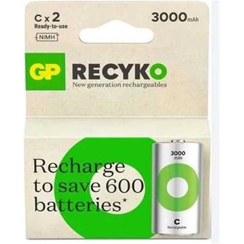 Gp 3000 mAh Orta Boy Şarjlı Pil 2 li Paket C Boy GP300CHCBMTR-2EB2