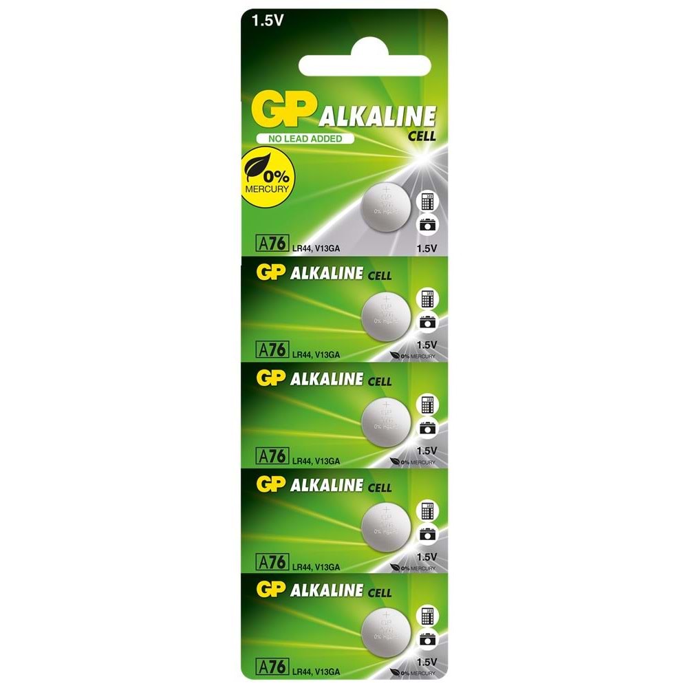 GP GPA76-C5 LR44 AG13 Alkalin Düğme Pil 5'li Paket 