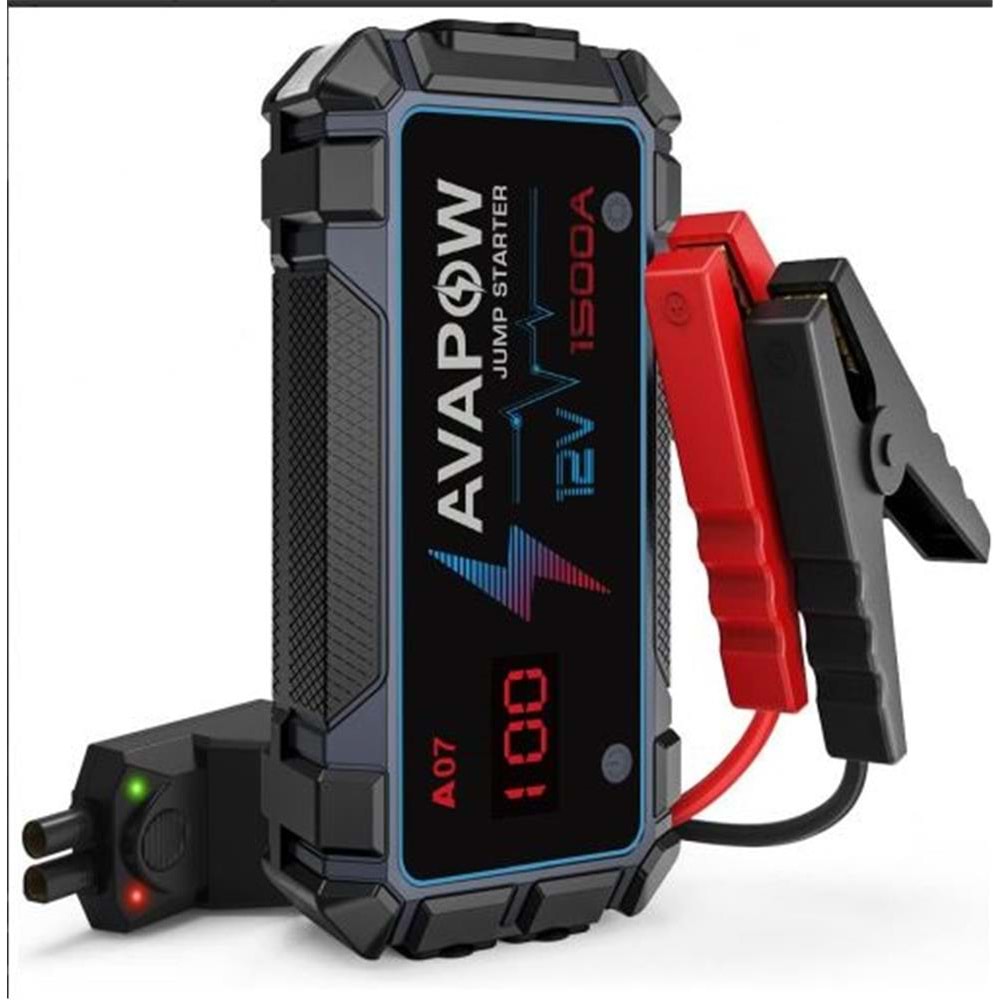 Avapow A07 12800mAh 1500A Jump Starter Taşınabilir Akü Takviye Kiti (Powerbank-QC3.0)