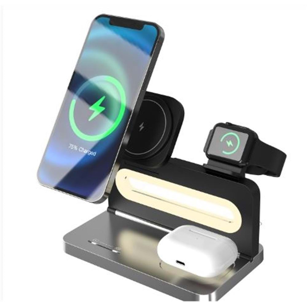 S-link SW-CWF120 Siyah Telefon Kulaklık Akıllı Saat 15W 3 in 1 Magsafe Kablosuz Şarj Cihazı