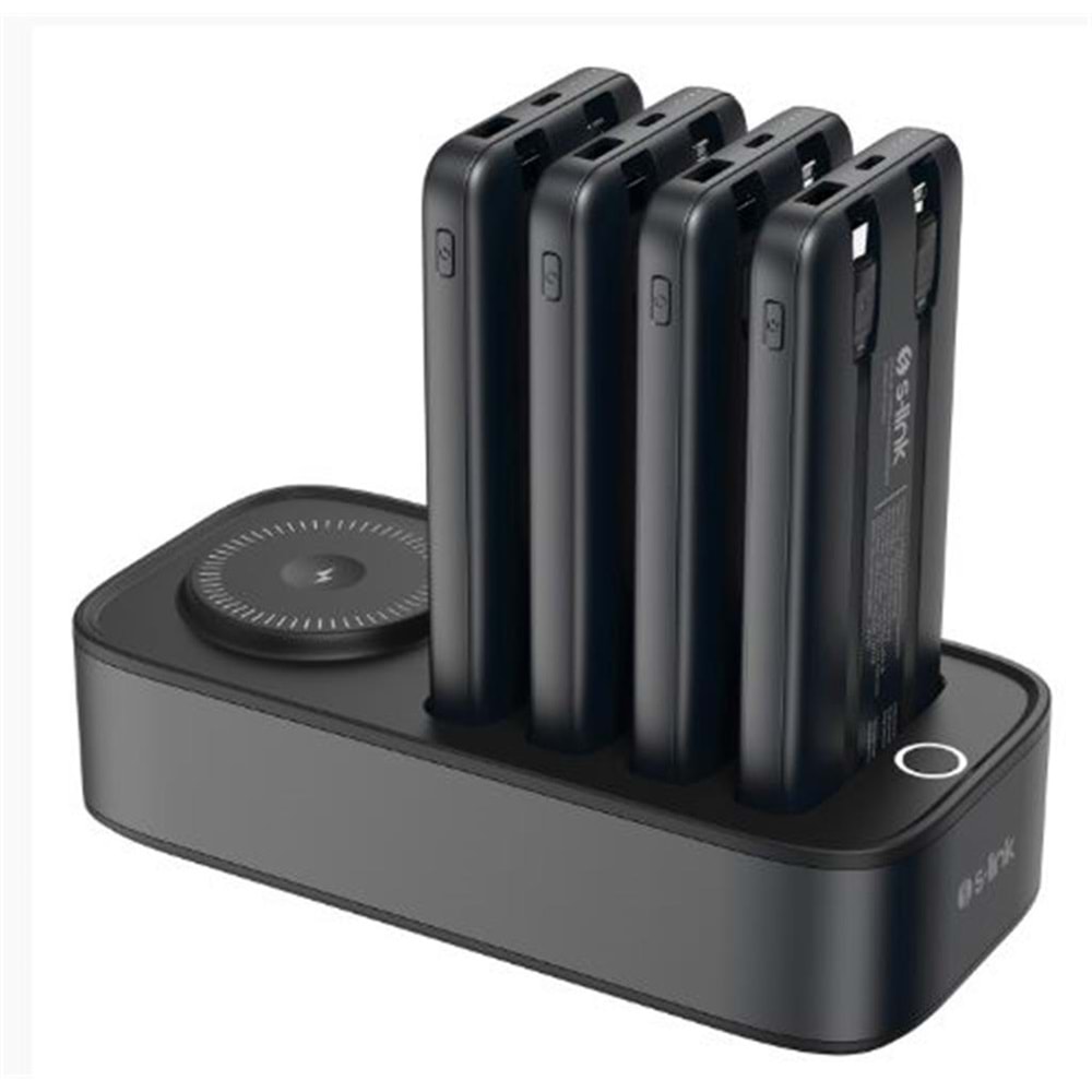 S-link IP-DS40 4 Adet 10000mAH Powerbank li 15W Kablosuz Şarj Siyah Taşınabilir Şarj İstasyonu