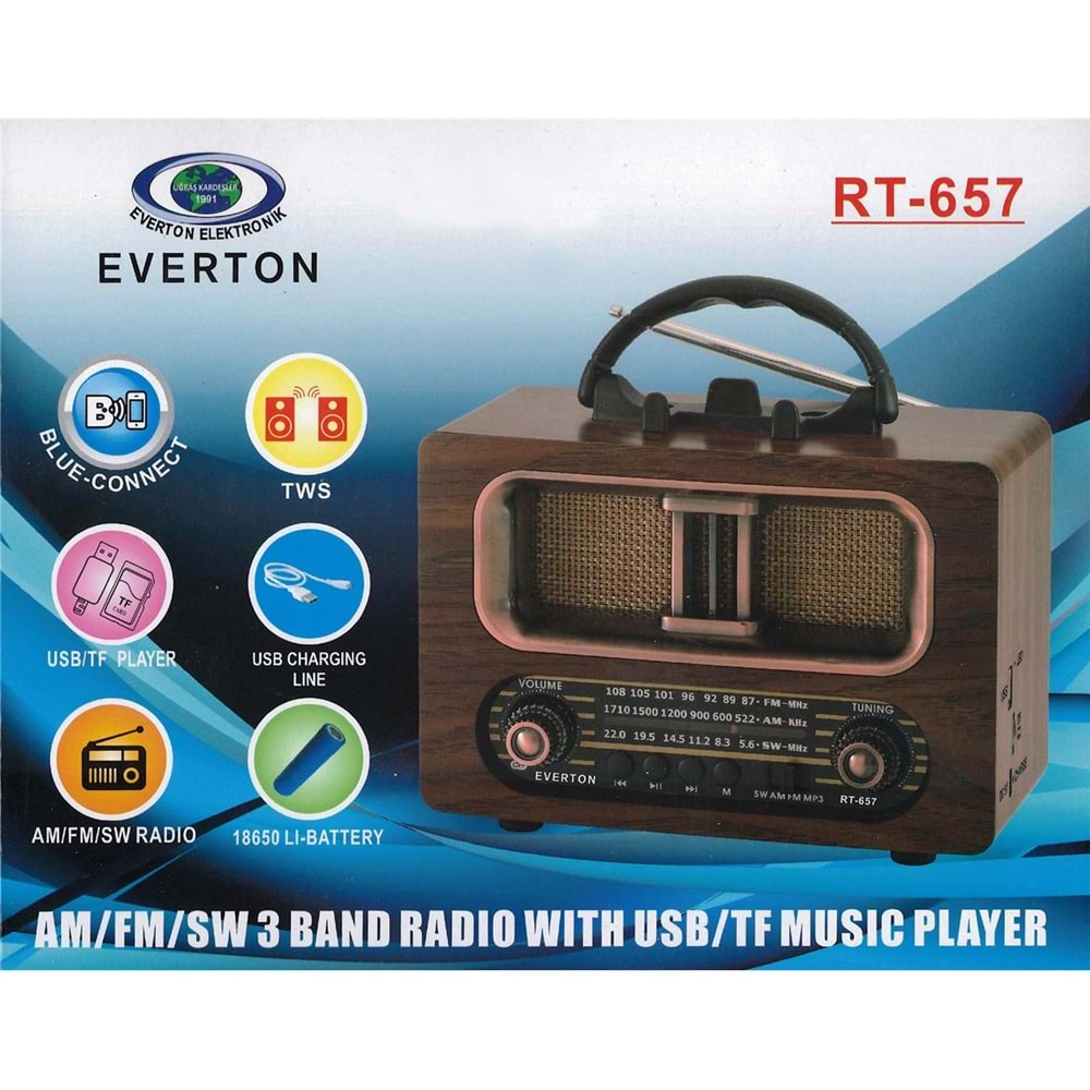 Everton Rt-657 Bluetooth Fm-Usb-Tf-Aux Şarjlı Nostaljik Radyo