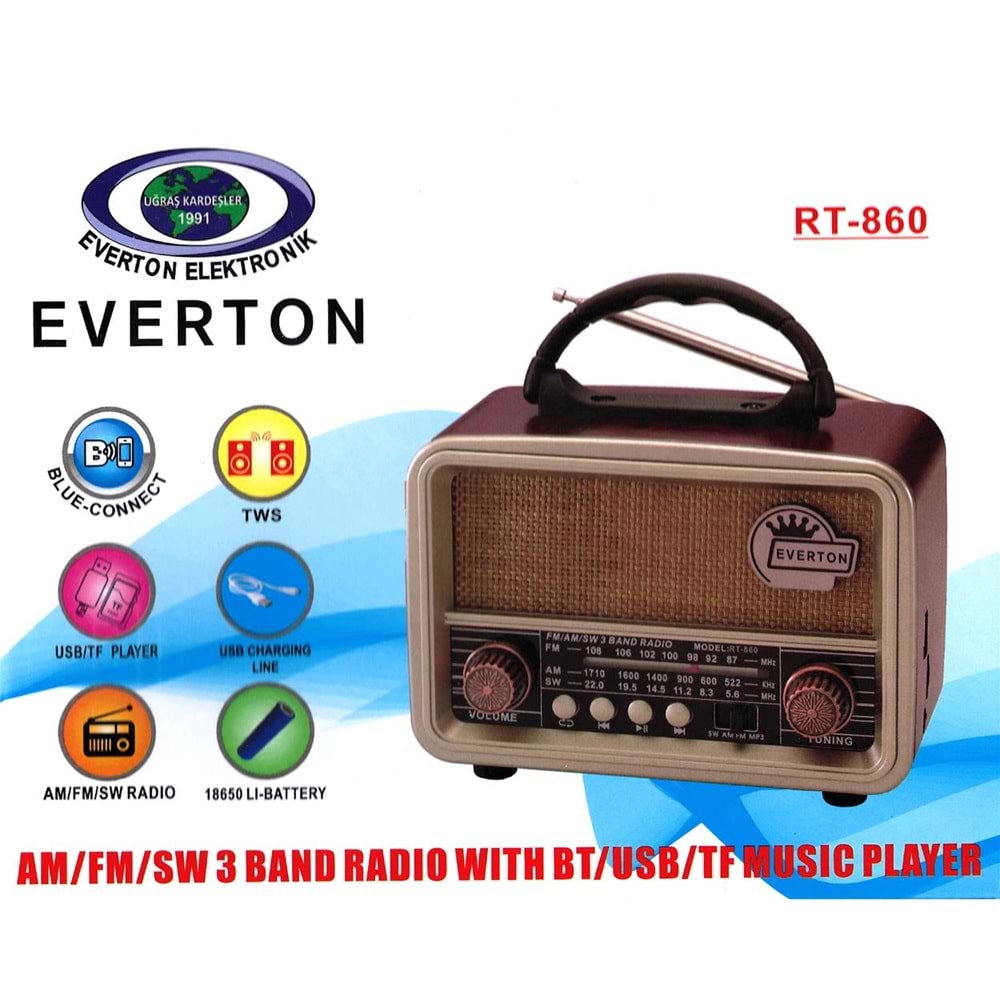 Everton Rt-860 Bluetooth Fm-usb-sd- Şarjlı Nostalji Radyo 