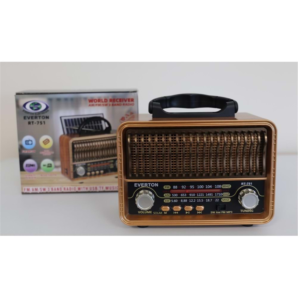 Everton Rt-751 -Fm-Am-Sw-Usb-Tf Card-Aux Nostaljik Radyo Solar (Güneş Paneli)