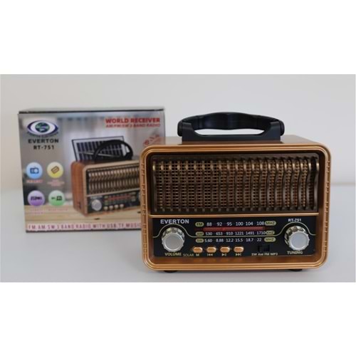 Everton Rt-751 -Fm-Am-Sw-Usb-Tf Card-Aux Nostaljik Radyo Solar (Güneş Paneli)