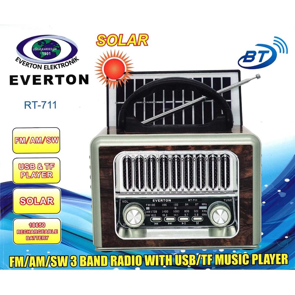 Everton Rt-711-Usb-Tf-Am-Fm-Sw-Tws-Usb Güneş Eenerjili Nostaljik Radyo