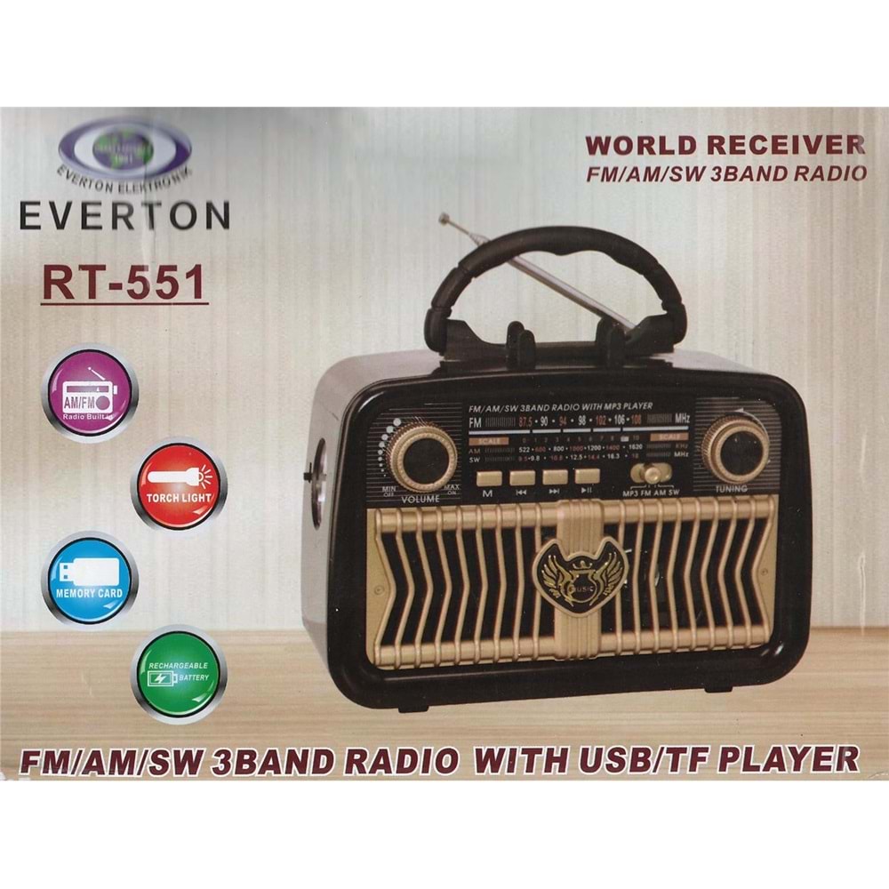 Everton Rt-551 Bluetooth Fm-Usb-Tf-Aux Şarjlı Nostaljik Radyo
