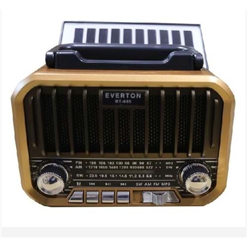 Everton RT-685 Şarjlı,Solarlı Nostaljik Radyo ( Bluetooth-USB-SD-FM)