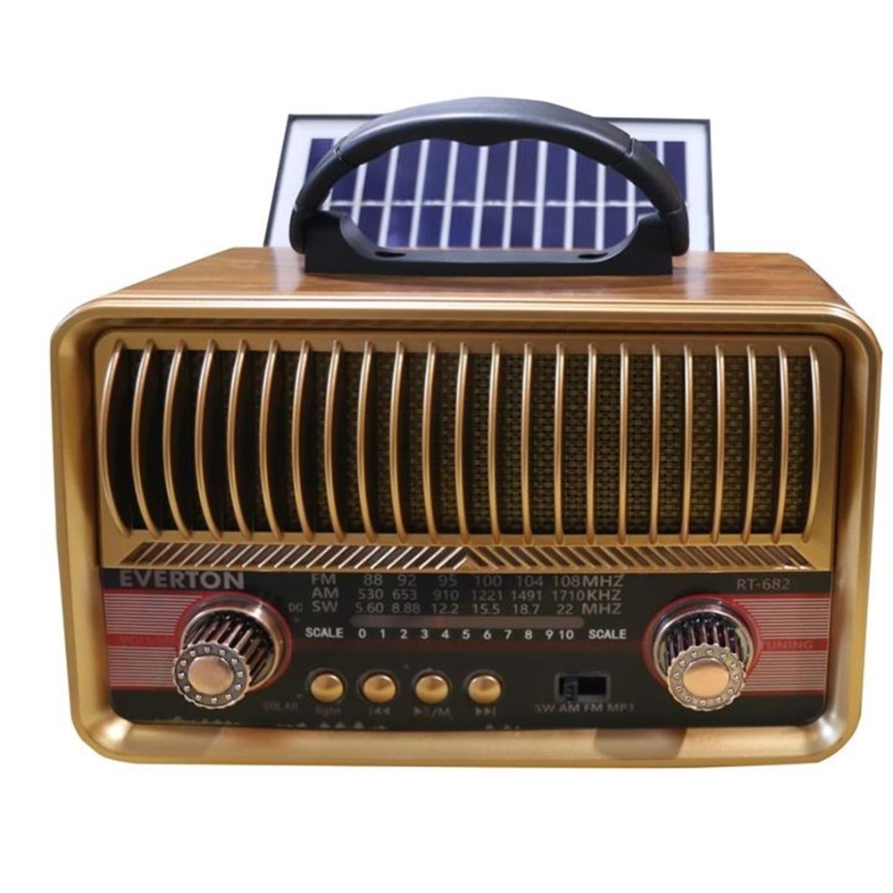Everton RT-682 Solarlı,Şarjlı Nostaljik Radyo (Bluetooth-USB-SD-FM ) 