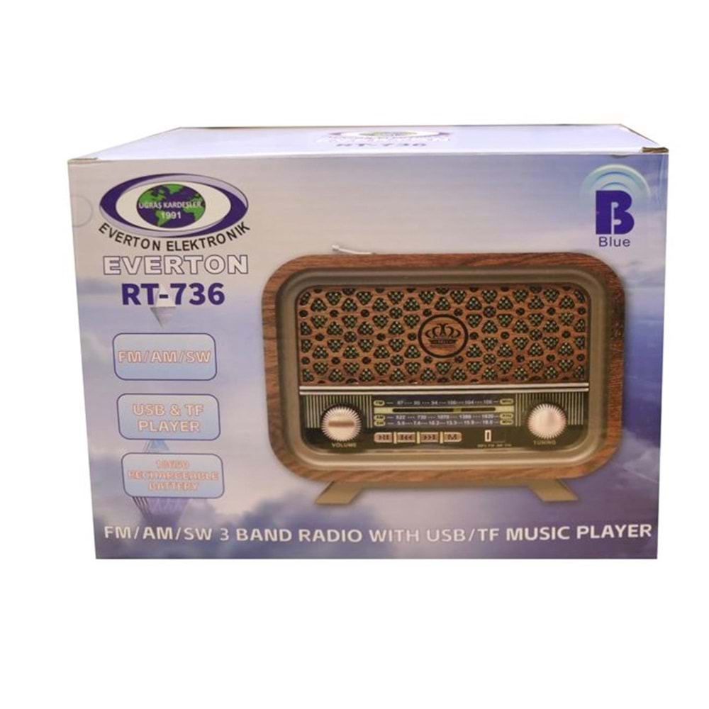 Everton RT-736 Bluetooth-USB-SD-FM Şarjlı Nostaljik Radyo 