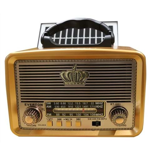 Everton RT-681 Solarlı,Ledli, Şarjlı Nostaljik Radyo (FM-AM-SW-USB-TF)