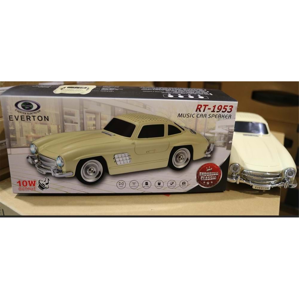 EVERTON RT-1953 Bej Arabalı Bluetooth Fm-Usb-Tf-Aux Şarjlı Nostaljik Radyo