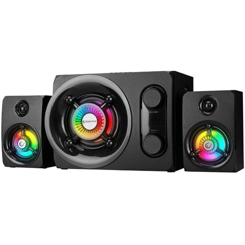 Rampage RMS-G8 Antares 2+1 25W Bluetooth+USB-SD-FM Rainbow Siyah Led Işıklı Gaming Speaker Hoparlör