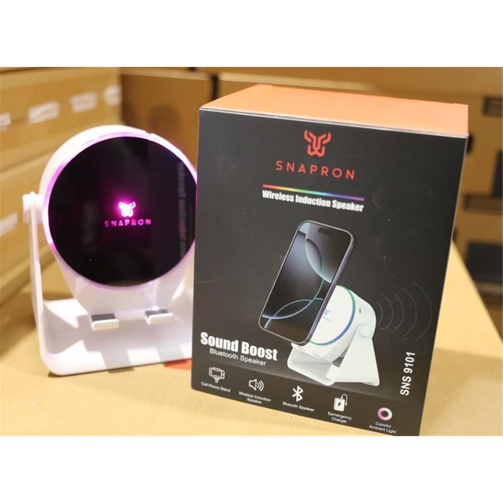 Snapron SNS-9101 Beyaz (İNDUCTİON Özellikli) RGB Bluetooth Speaker (Phone Stand-Ambient Light) 