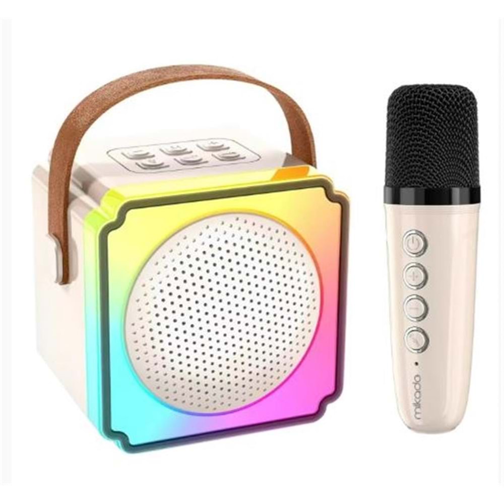 Mikado MD-61BT Krem USB+Bluetooth Destekli Wireless Karaoke Mikrofonlu 1200mAh Taşınabilir Speaker