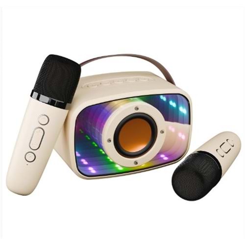 Mikado MD-57BT Endless 5W Bej TF + USB + AUX + BT Destekli 2 Wireless Karaoke Mikrofon 1200mAh 
