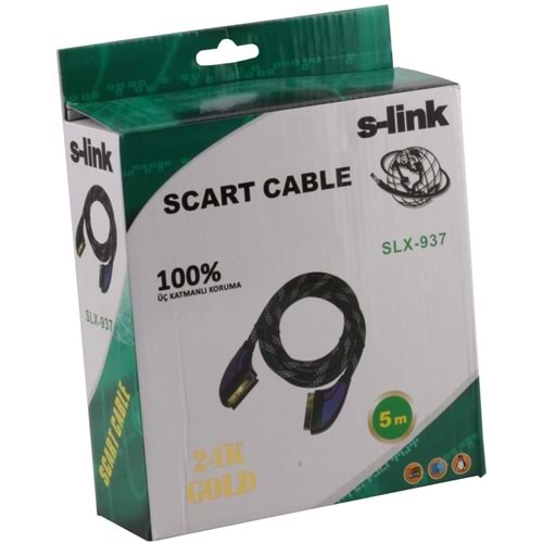 S-link SLX-937 Scart To Scart 5mt Gold Kılıflı Kablo