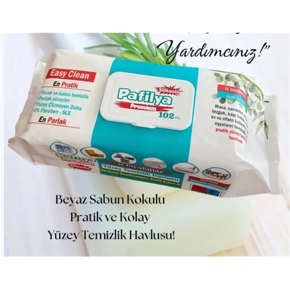 Pafilya Beyaz Sabun Yüzey Temizlik Havlusu 102 li Easy Clean Karbonat & Sirkeli (İz Bırakmaz) 