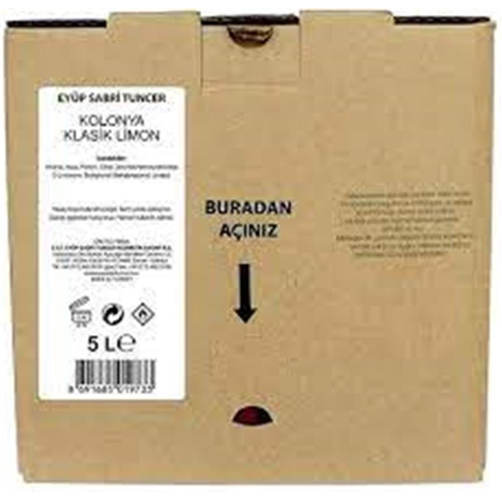 Eyüp Sabri Tuncer 5lt Limon Kolonyası (5lt Bag IN Box Endüstriyel)