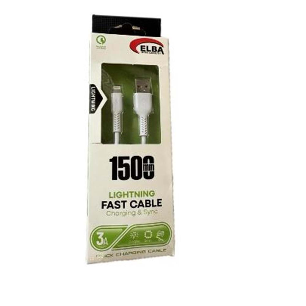 Elba Elb38-L1 1,5Mt iPhone Lightning Beyaz 3A Hızlı Şarj Kablosu