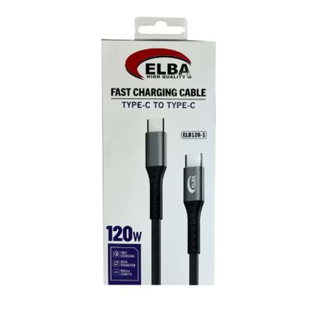 Elba Elb120-1 120w Type-c To Type-c 1Mt Siyah Örgülü Şarj Kablosu ( Data Veri )