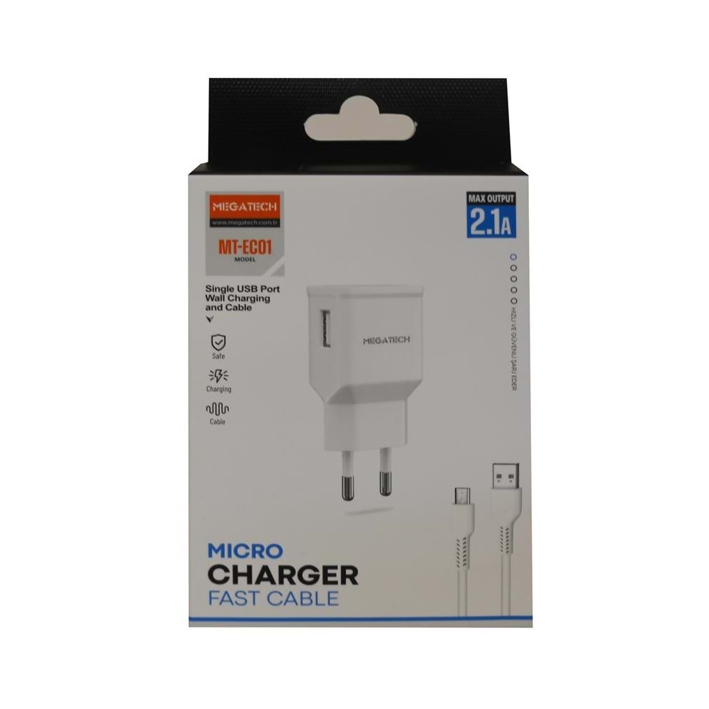 Megatech- EC01 2.1A Ev Şarj+ Micro Kablo Hızlı Şarj