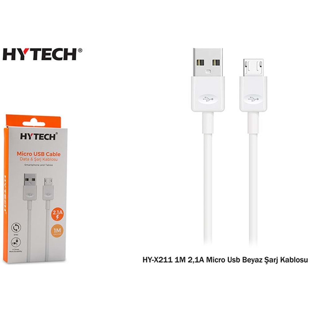 Hytech HY-X211 1M 2,1A Micro Usb Beyaz Şarj Kablosu 
