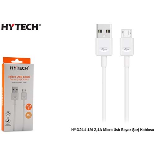 Hytech HY-X211 1M 2,1A Micro Usb Beyaz Şarj Kablosu 