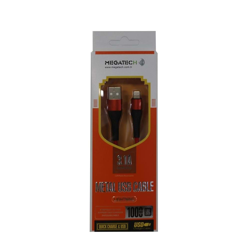 Megatech 3.1A Örgülü A Serisi 1000m Typ-c Data Kablosu Kırmızı-Siyah