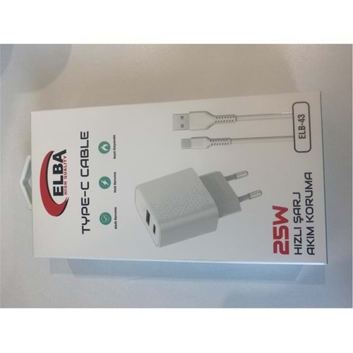ELBA ELB43 25W 2li USB Başlık TYPE-C Kablolu Set Hızlı Şarj Akım Koruma