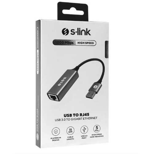 S-link SW-U334 Gri Metal USB 3.0 to RJ45 10-100-1000Mbps Gigabit Adaptör